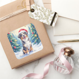 Entlebucher Mountain Dog Snowy Forest Santa Square Sticker