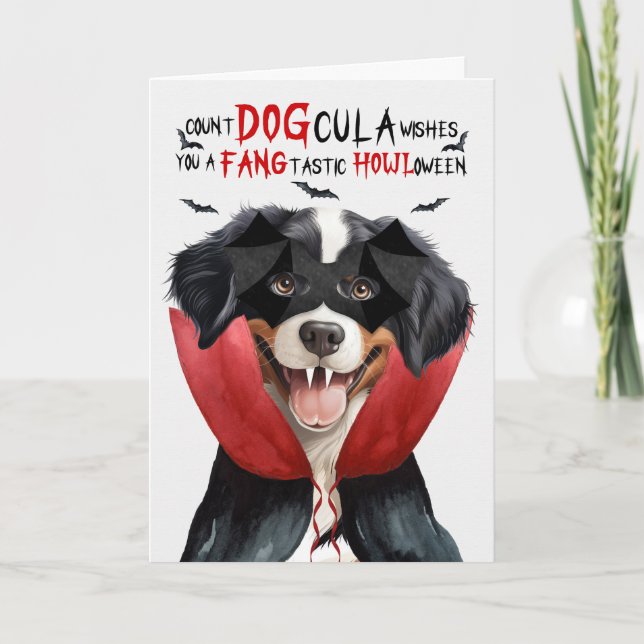 Entlebucher Mountain Funny Count DOGcula Halloween Holiday Card (Front)