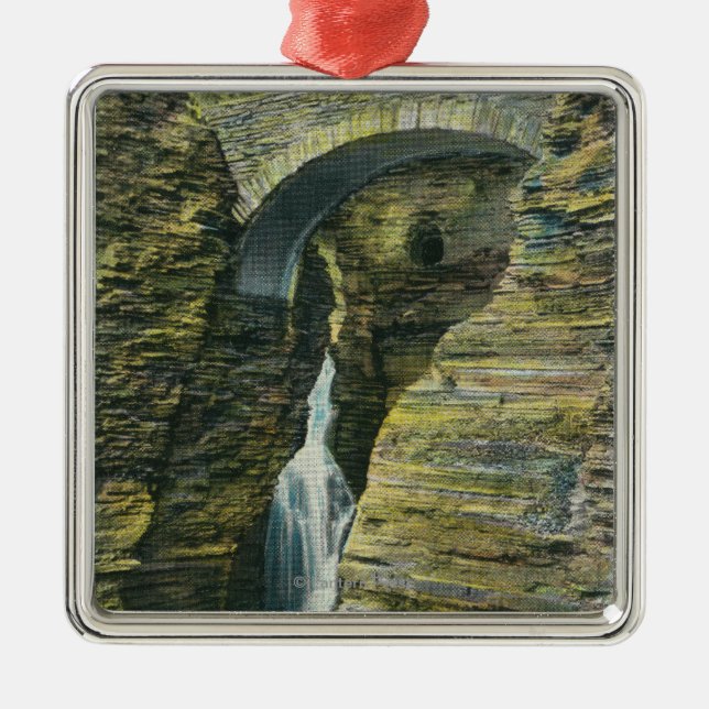 Entrance Cascade and Sentry Bridge View Metal Tree Decoration (Front)