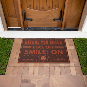 Entrance greeting with style, Ego off smile on Doormat
