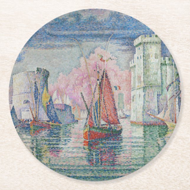 Entrance of La Rochelle Harbour, Paul Signac Round Paper Coaster (Front)