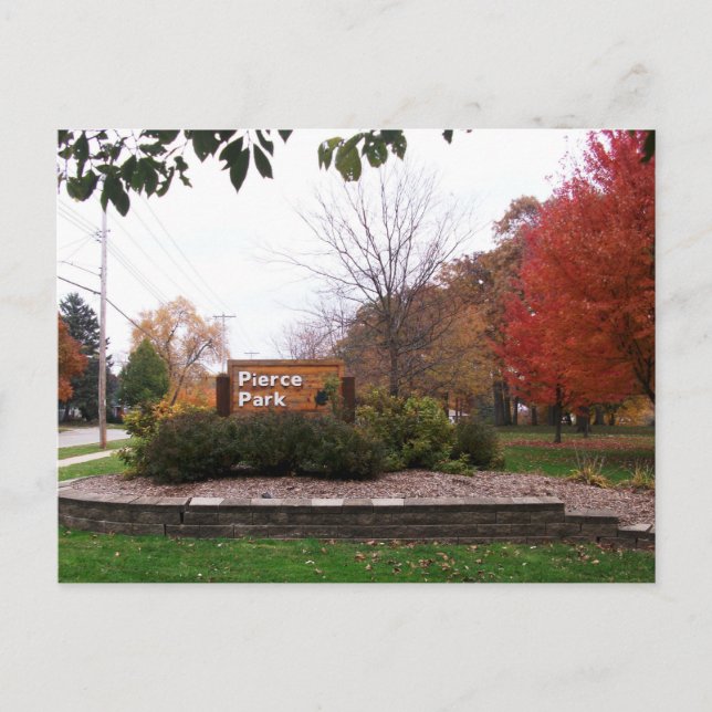 Entrance Sign, Pierce Park In Autumn, Appleton, WI Postcard (Front)