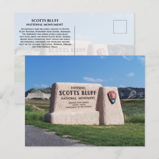 Entrance Sign, Scotts Bluff National Monument, NE Postcard (Front/Back)
