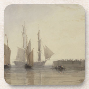 Entrance to Calais Harbour, 1829 (w/c, pen & ink, Coaster