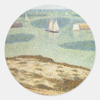 Entrance to Harbour by Georges Seurat, Vintage Art Classic Round Sticker