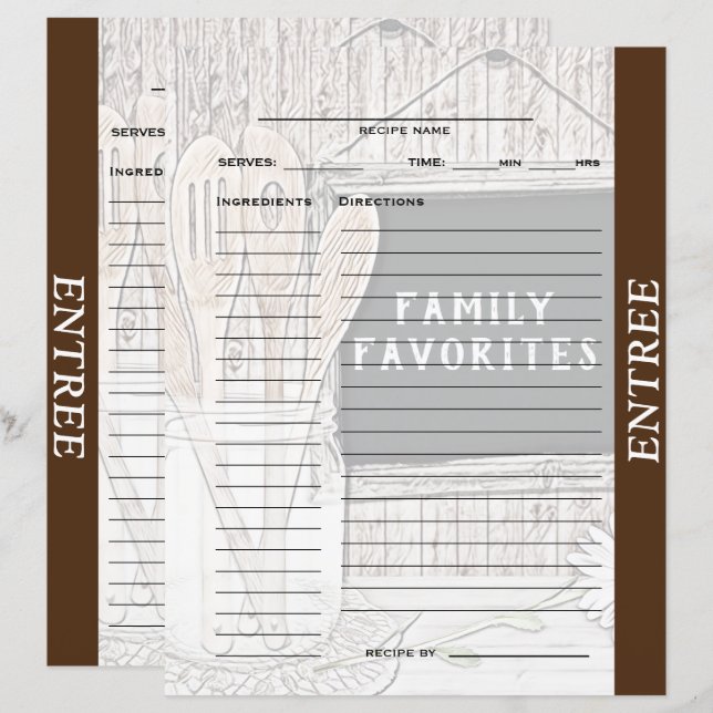 Entree Recipe Binder Insert (Front/Back)
