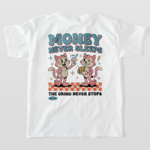 Entrepreneur Cat: Money Never Sleeps Retro Boss T-Shirt