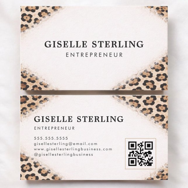Entrepreneur Cheetah Leopard Print QR Code Business Card (Creator Uploaded)