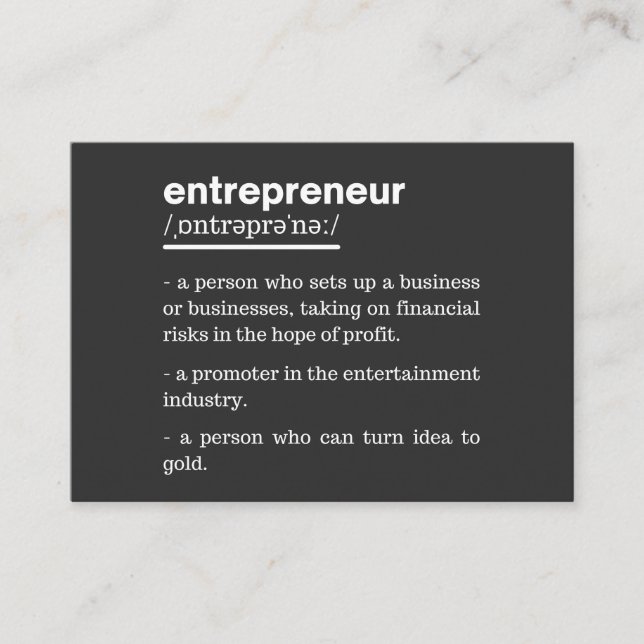 Entrepreneur Definition Funny Business Owner Gift Business Card (Front)