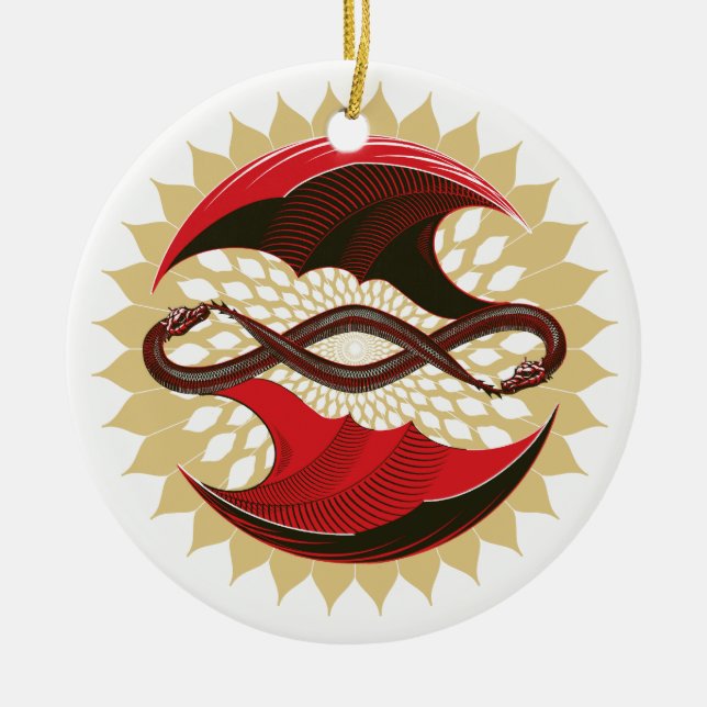 Entwined Dragons Ceramic Tree Decoration (Front)