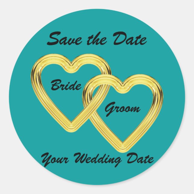 Entwined Gold Hearts Bride and Groom Classic Round Sticker (Front)