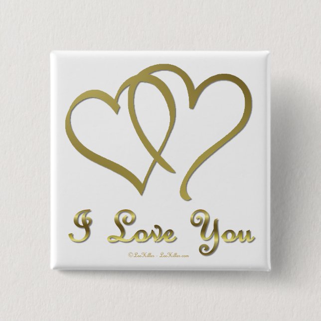 Entwined Gold Hearts i Love You 15 Cm Square Badge (Front)