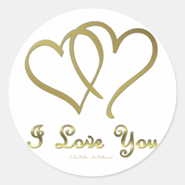 Entwined Gold Hearts i Love You Classic Round Sticker (Front)