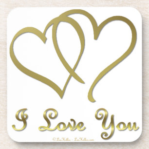 Entwined Gold Hearts i Love You Coaster