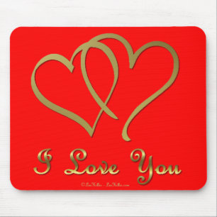 Entwined Gold Hearts i Love You Mouse Mat
