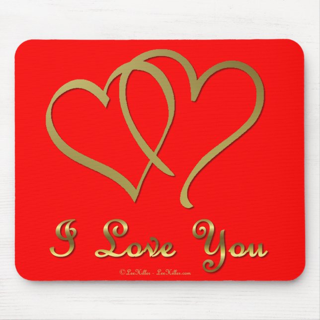 Entwined Gold Hearts i Love You Mouse Mat (Front)