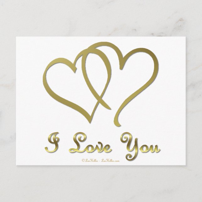 Entwined Gold Hearts i Love You Postcard (Front)
