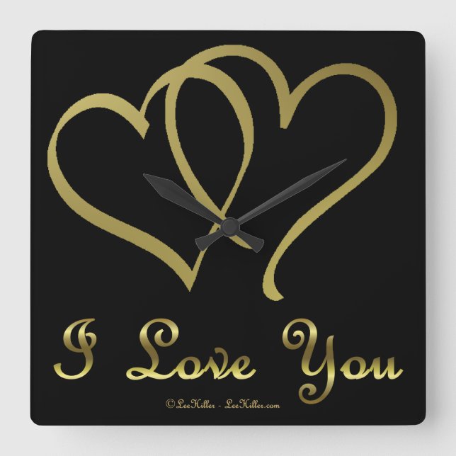 Entwined Gold Hearts i Love You Square Wall Clock (Front)