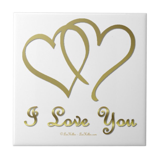 Entwined Gold Hearts i Love You Tile (Front)