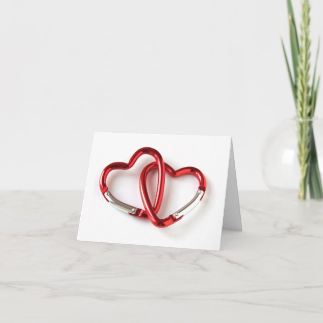 Entwined heart carabiners holiday card (Front)