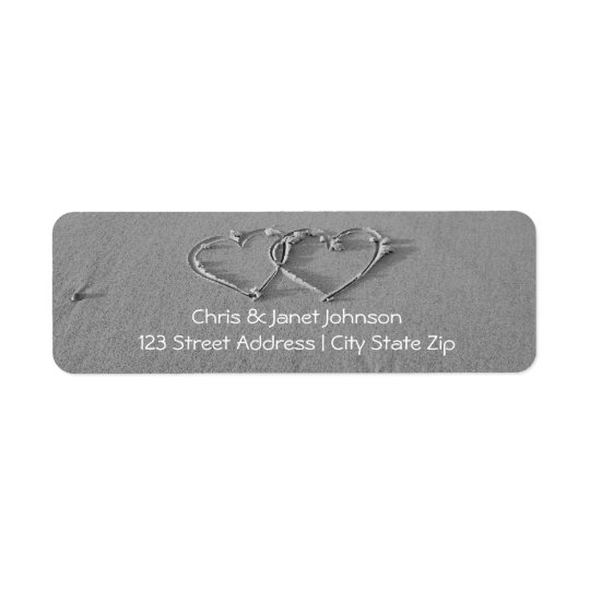 Entwined hearts in sand return address labels