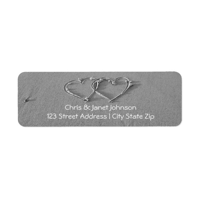 Entwined hearts in sand return address labels (Front)