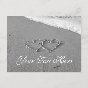 Entwined hearts in sand   Romantic beach scene Postcard