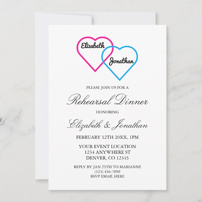 Entwined Hearts Rehearsal Dinner Invitation (Front)
