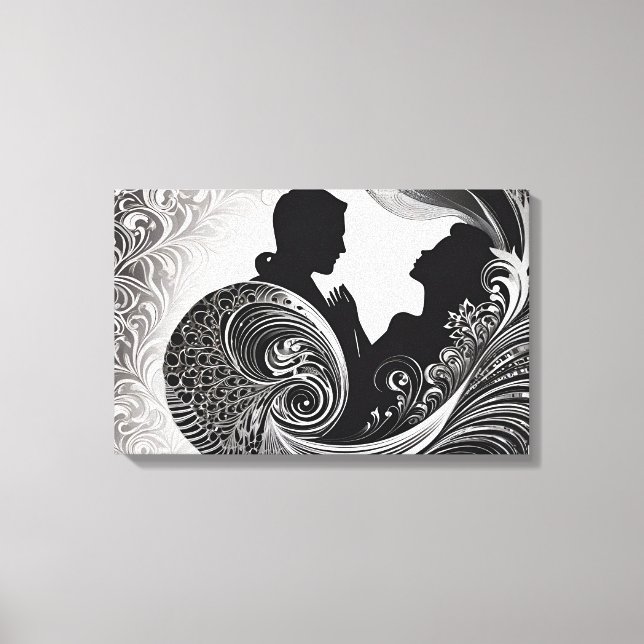 Entwined in Forever: Black & White Kiss Art Canvas Print (Front)