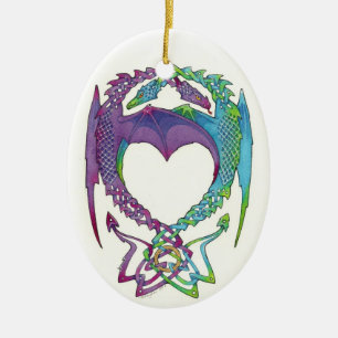 Entwined in love dragons oval ceramic ornament