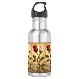 Entwined red and white roses. 532 ml water bottle