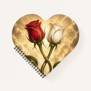Entwined red and white roses. notebook