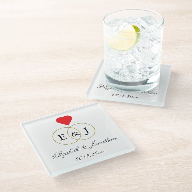 Entwined Rings Wedding Glass Coaster (Angled)