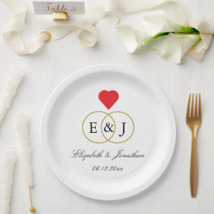 Entwined Rings Wedding Paper Plate