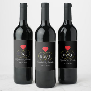 Entwined Rings Wedding Wine Label