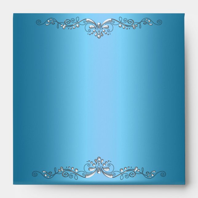 Envelope Blue Teal Silver Ornate Elegant (Front)