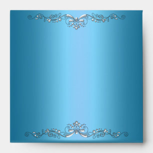 Envelope Blue Teal Silver Ornate Elegant