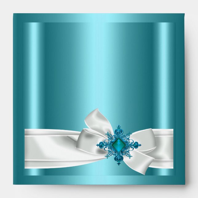 Envelope Blue Teal Silver White Bow (Front)