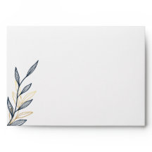 Envelope for 5x7 invitation Gold Navy Leaf Design