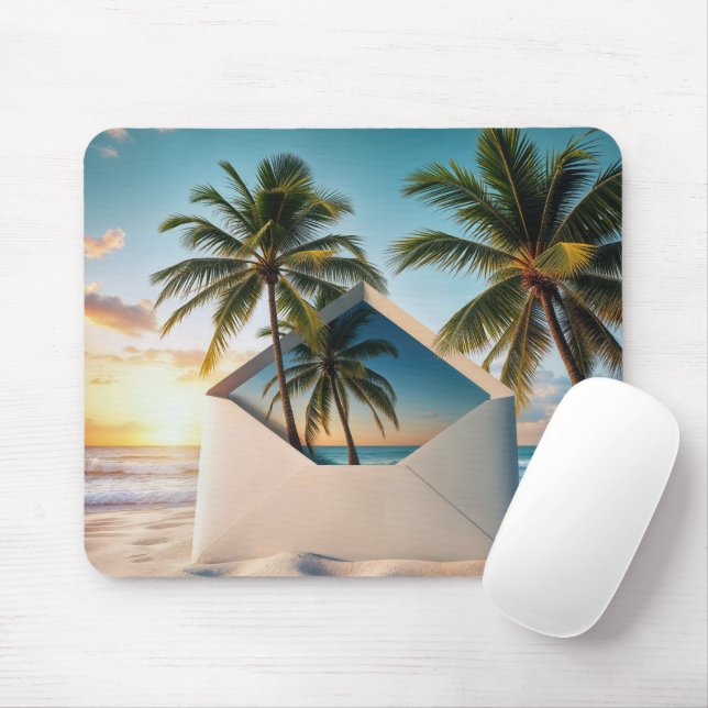 Envelope In Beach Sand With Palm Trees Mouse Mat (With Mouse)