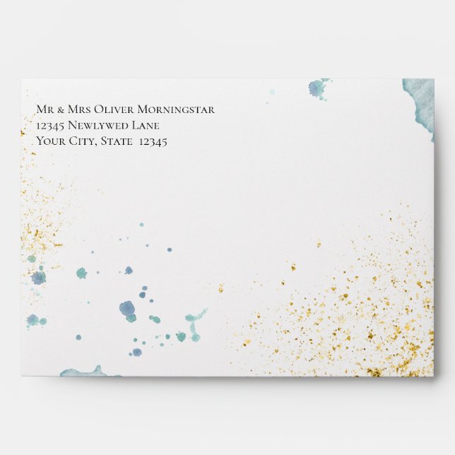 ENVELOPE |  Light Denim Blue and Gold Splatters (Front)