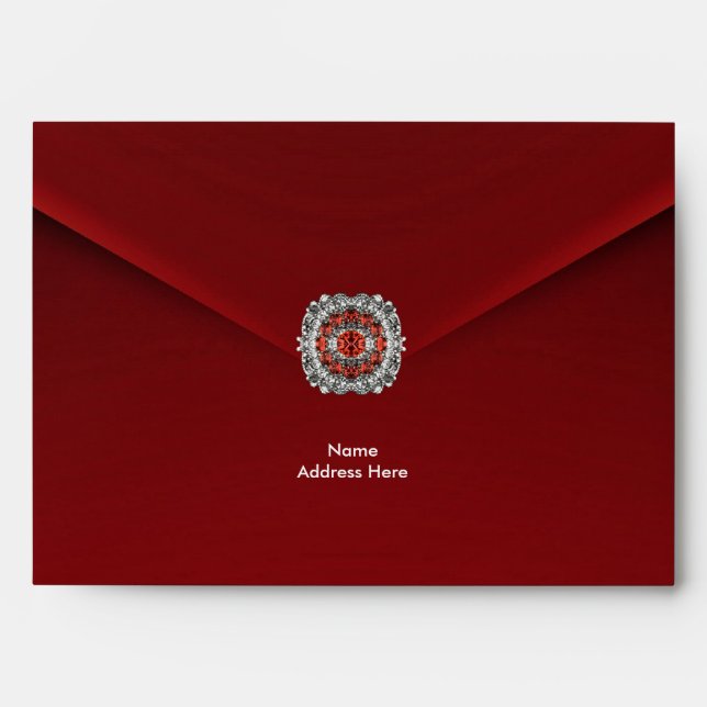 Envelope Red faux Velvet Print Diamond Jewel (Front)