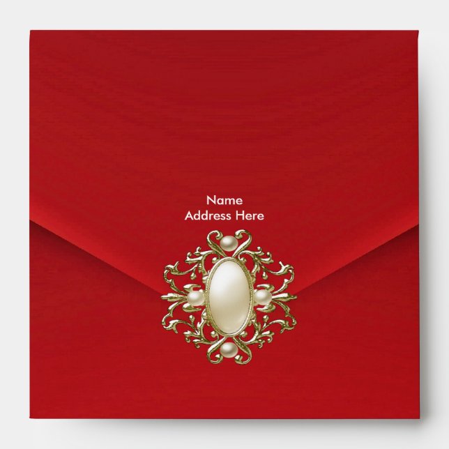 Envelope Red Velvet Pearl Jewel (Front)