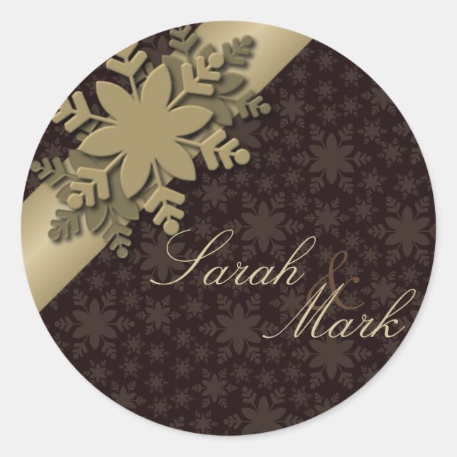 Envelope Seal Brown & Gold Snowflake Wedding (Front)