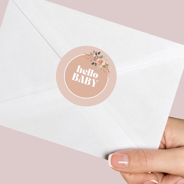 Envelope seal, Hello Baby, Modern Baby Shower Classic Round Sticker (Creator Uploaded)