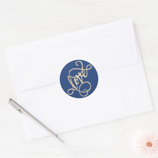 envelope seal love faux gold foil script on blue (Envelope)