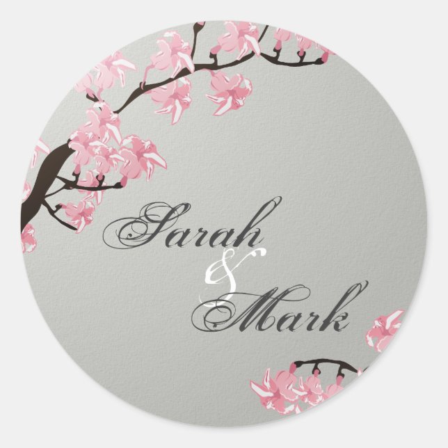Envelope Seal Slate Grey & Pink Cherry Blossoms (Front)