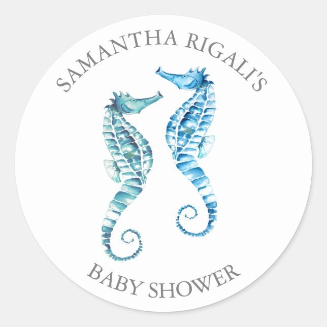 Envelope Seal Sticker, Blue Seahorse Baby Shower (Front)