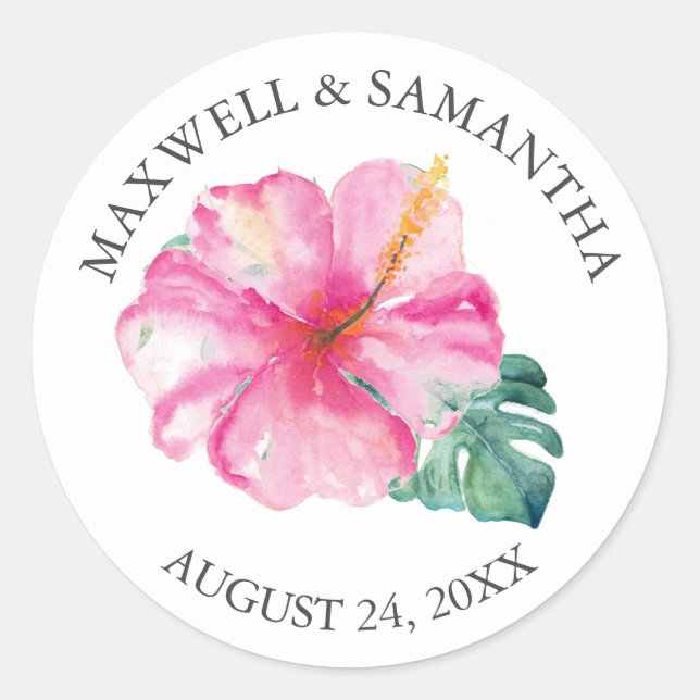 Envelope Seal Sticker, Pink Floral Beach Wedding (Front)