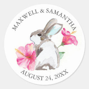 Envelope Seal Sticker, Pink Floral Bunny